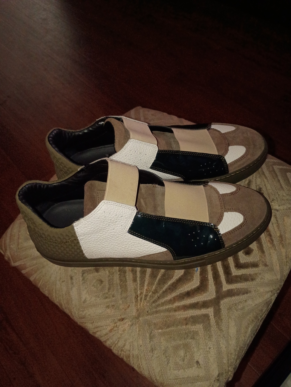 MM6 Maison Margiela Woman's Slip-On Casual Sneakers in Beige, White & Dark Green